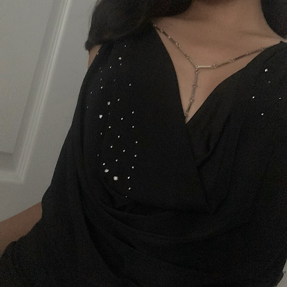 Black flowy blouse with a cowl neck